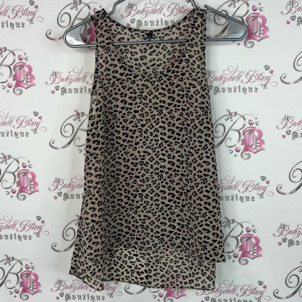 Tank top animal print sheer style Leopard Print Sleeveless Top